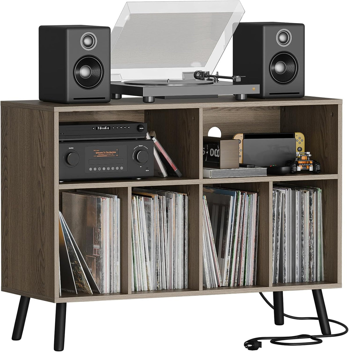 Cozy Castle Record Player Stand with Vinyl Storage Cabinet, Wood Turntable Ta...