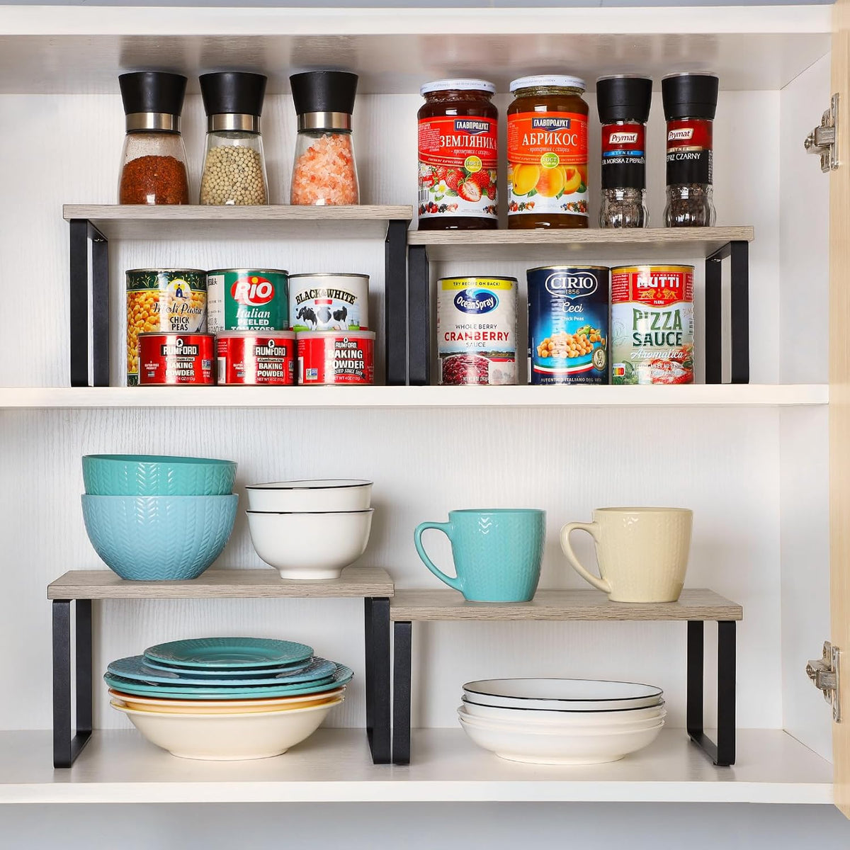 NEX Kitchen Cabinet and Counter Shelf Organizer, Shelf Riser for Pantry Count...