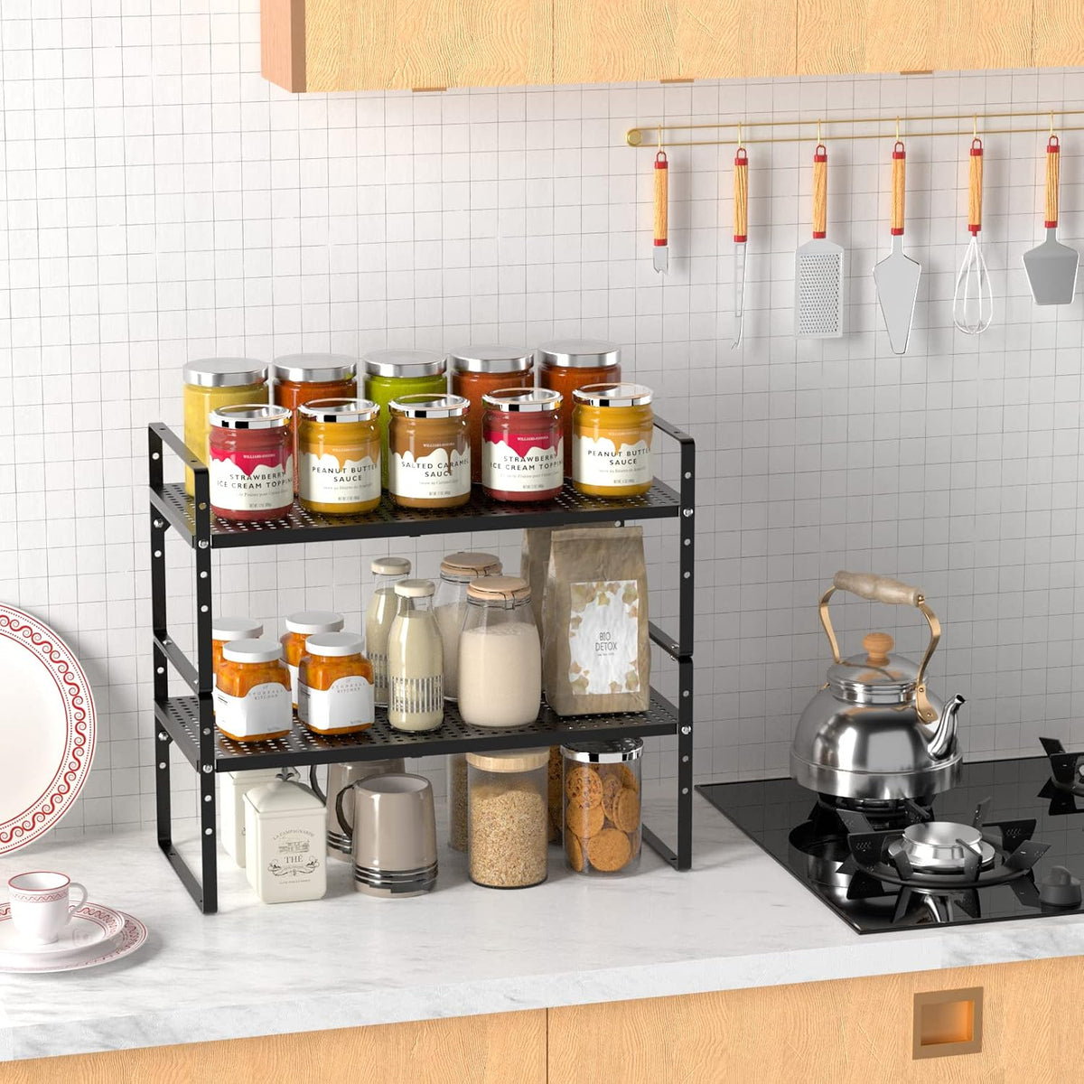 iPEGTOP Large Expandable Cabinet Storage Shelf Organizer Rack, Heavy Duty Sta...
