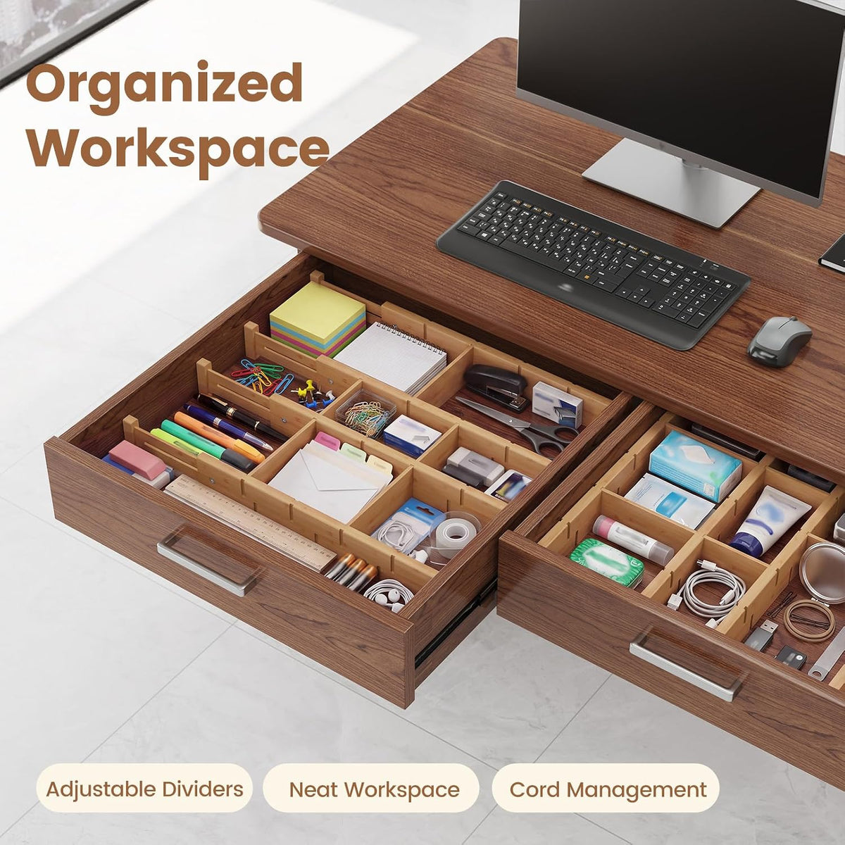 Bamboo Drawer Dividers 8 Pack with Inserts, Kitchen Adjustable Drawer Organiz...