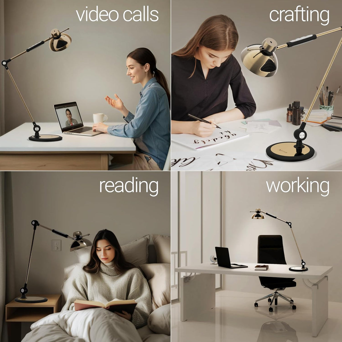 OTUS Tall LED Architect Desk Lamp for Home Office, Gesture Control, Brass