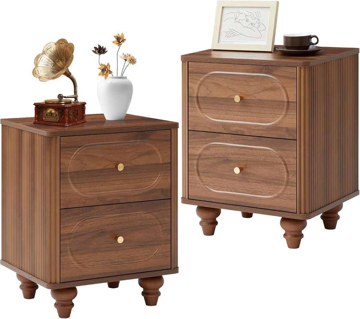 ORRD 2 Drawer Fluted Mini Small Dresser for Bedroom Set of 2, Mid Century Mod...