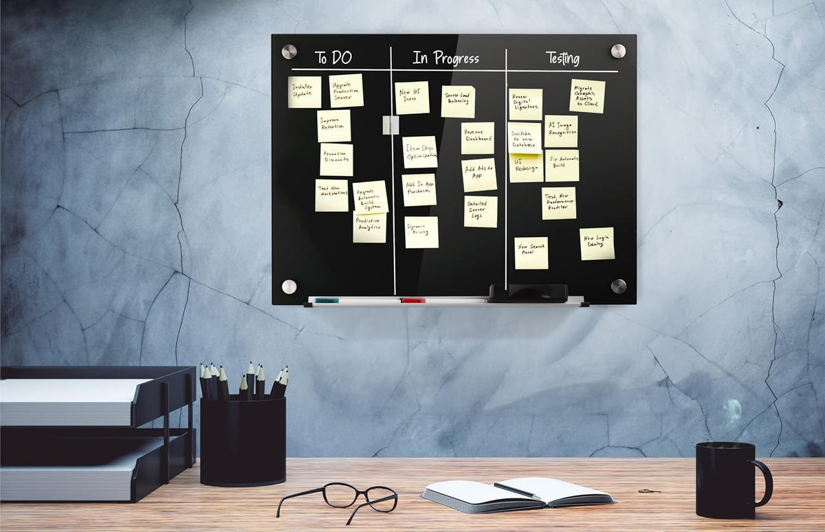 Real Glass Dry Erase Board, 18" x 24", Tempered Glass Surface, Fram...