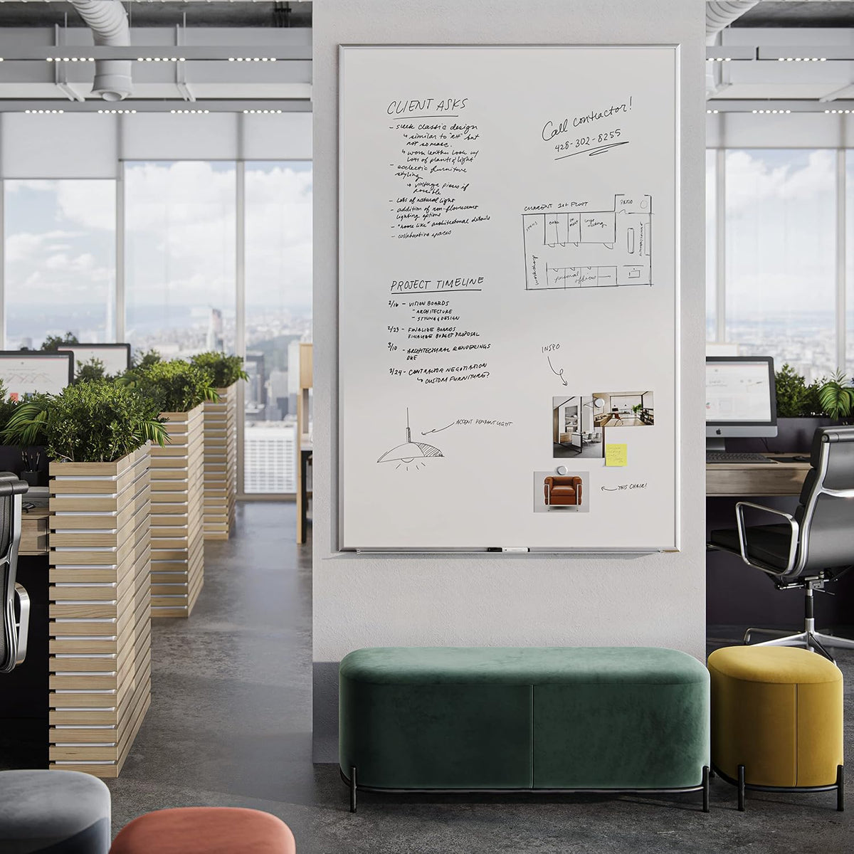 U Brands Dry Erase White Board, 48" x 72", Magnetic, Aluminum Frame