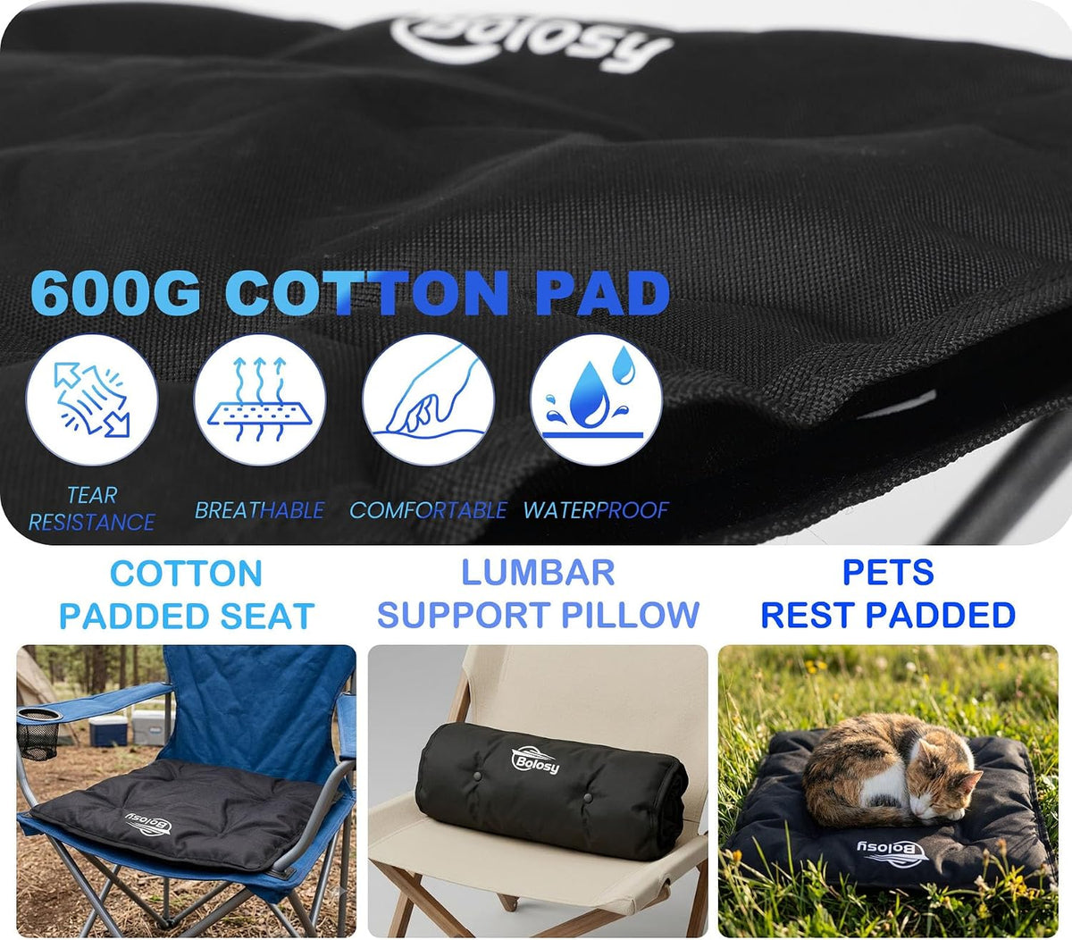 Bolosy Oversized Camping Stool with Removable Padded Camp Chair Footrest