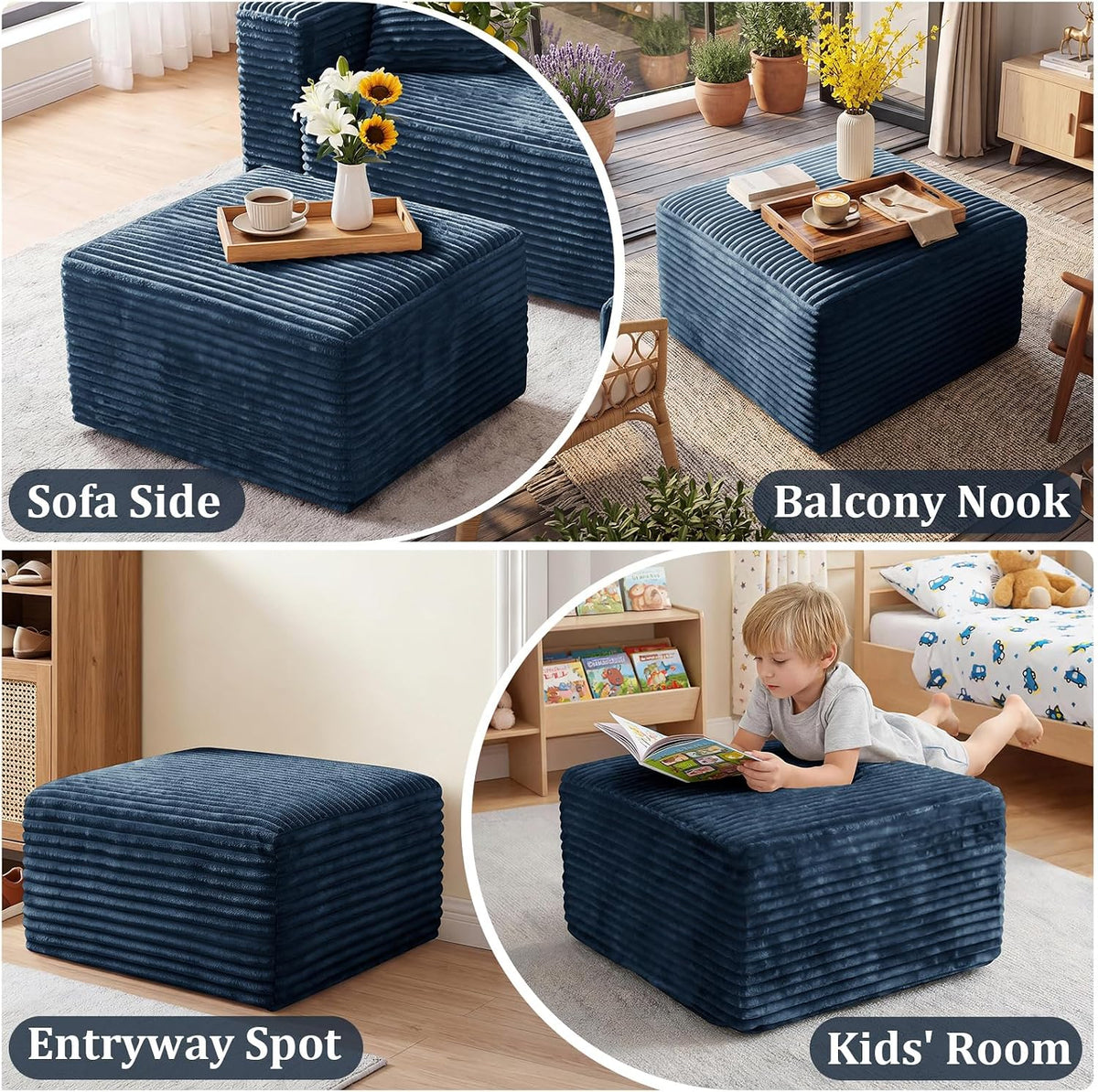 Boneless Ottoman Cloud Foot Rest, Modular Sectional Couch Foot Stool Blue