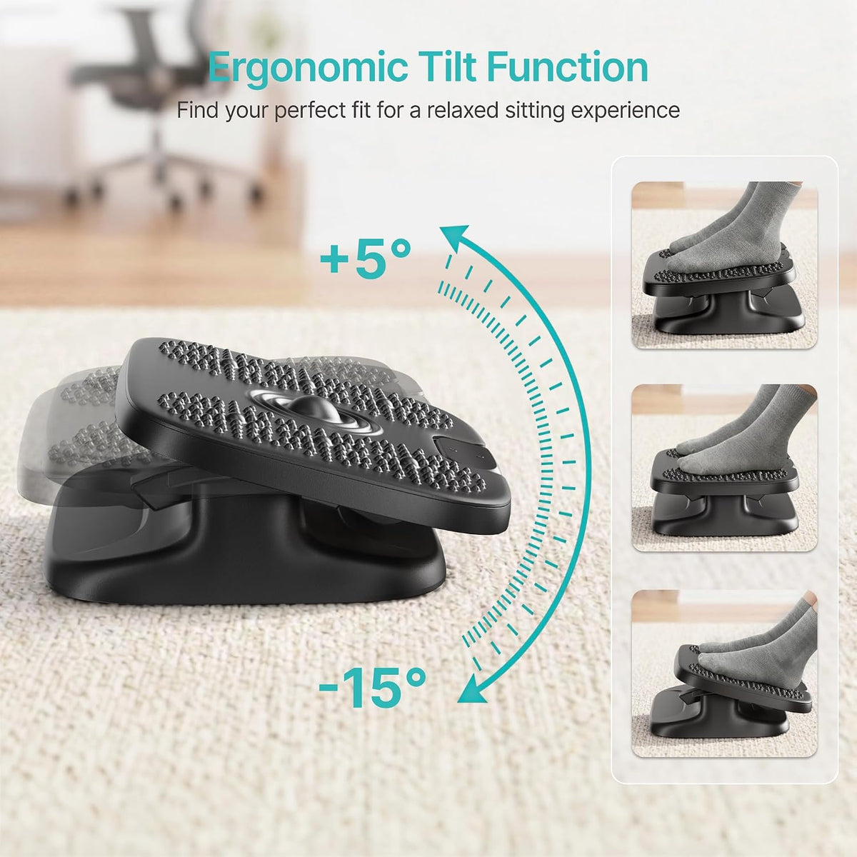 PEGZONE Foot Rest Under Desk with Massage, Ergonomic Stepless Adjustable