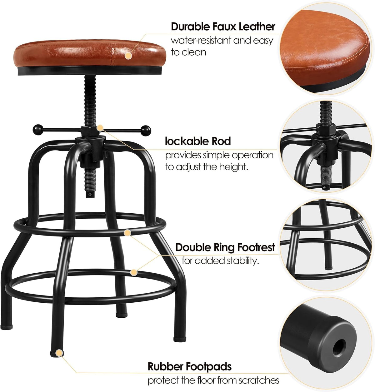 Yaheetech Adjustable Bar Stool 21.5-28" Kitchen Stool Light Brown, 4PCs