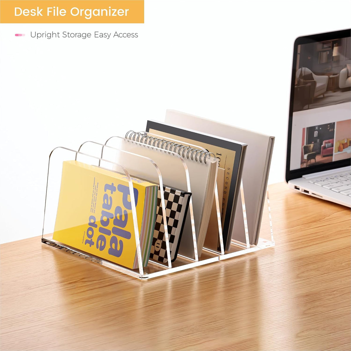 HeZone Desk File Organizer,5-Section Vertical File Folder Holder,Clear