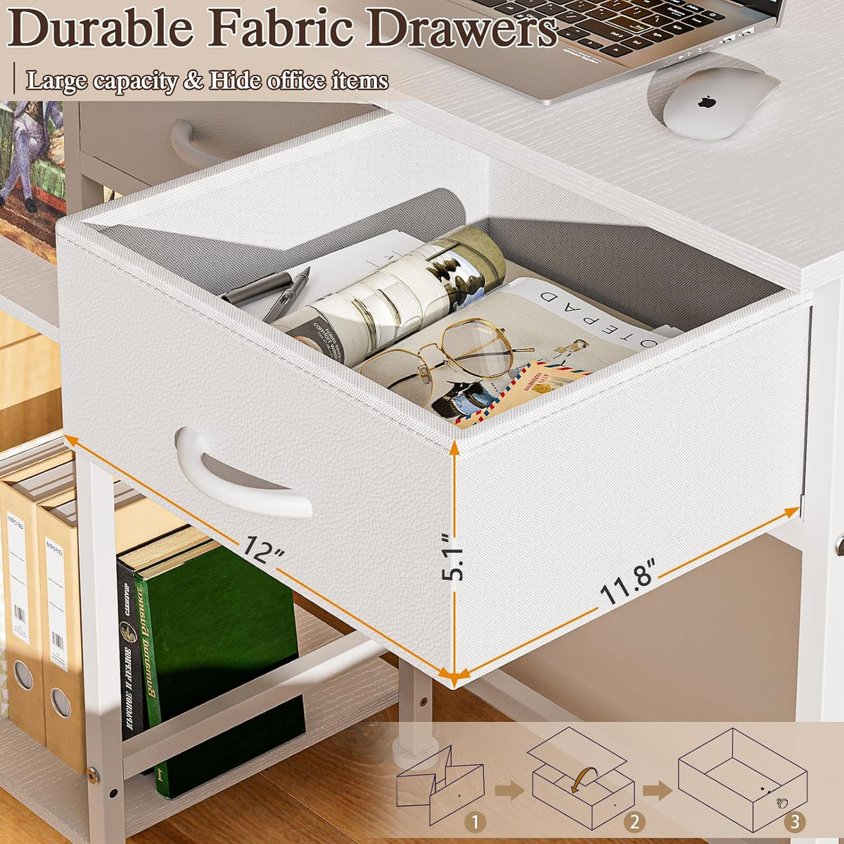 DAOUTIME White Computer Desk, 36 Inch Small Desk with Drawers, Home Office De...