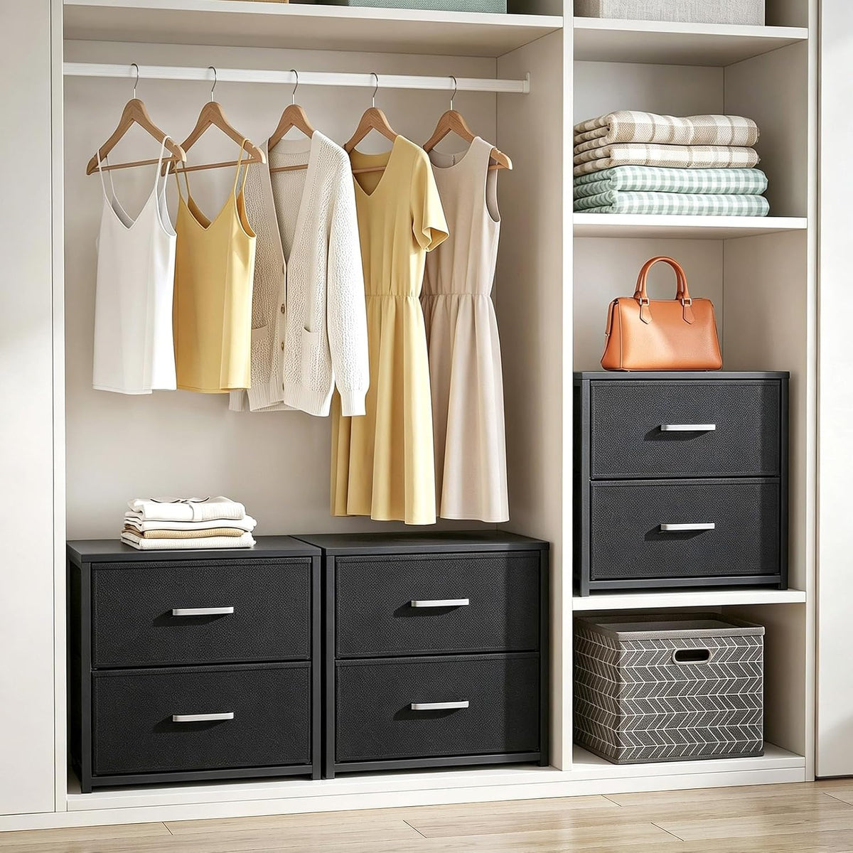 Stackable Storage Drawers, Closet Drawers, Black
