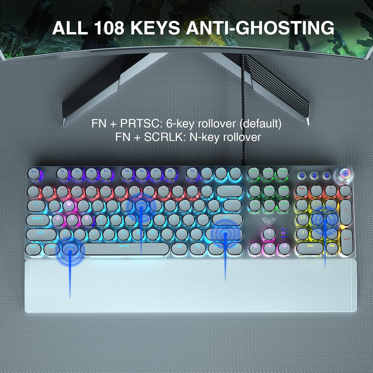 AULA F2088 Typewriter Style Mechanical Gaming Keyboard Wired, 104 Keys