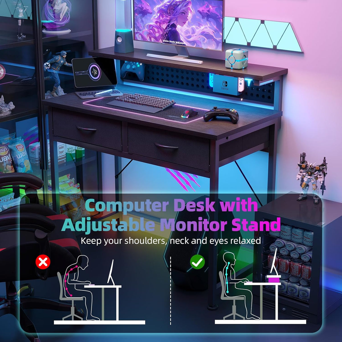 MUTUN Small Desk with Drawers, 31 Inch Computer Desk with Power Outlet & ...