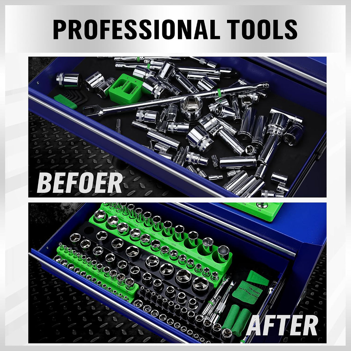 Magnetic Socket Organizer Set, 6-piece 1/4", 3/8", 1/2" SAE &a...