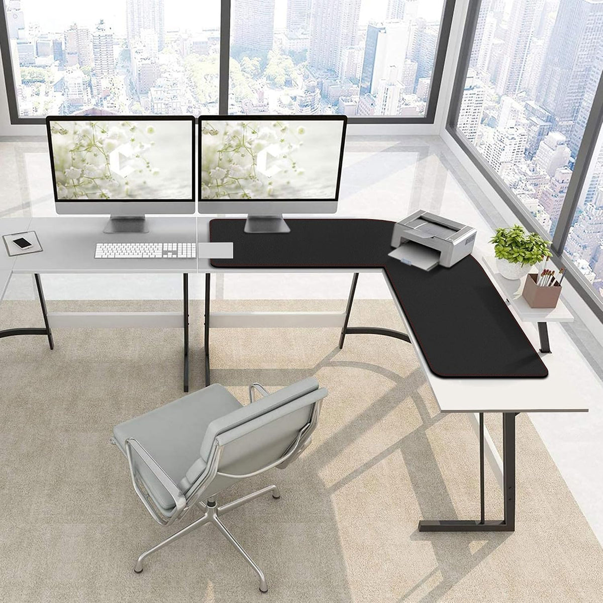 ZORESYN PU Leather L-Shaped Desk Mat, Black (47" + 47") x 15.7"