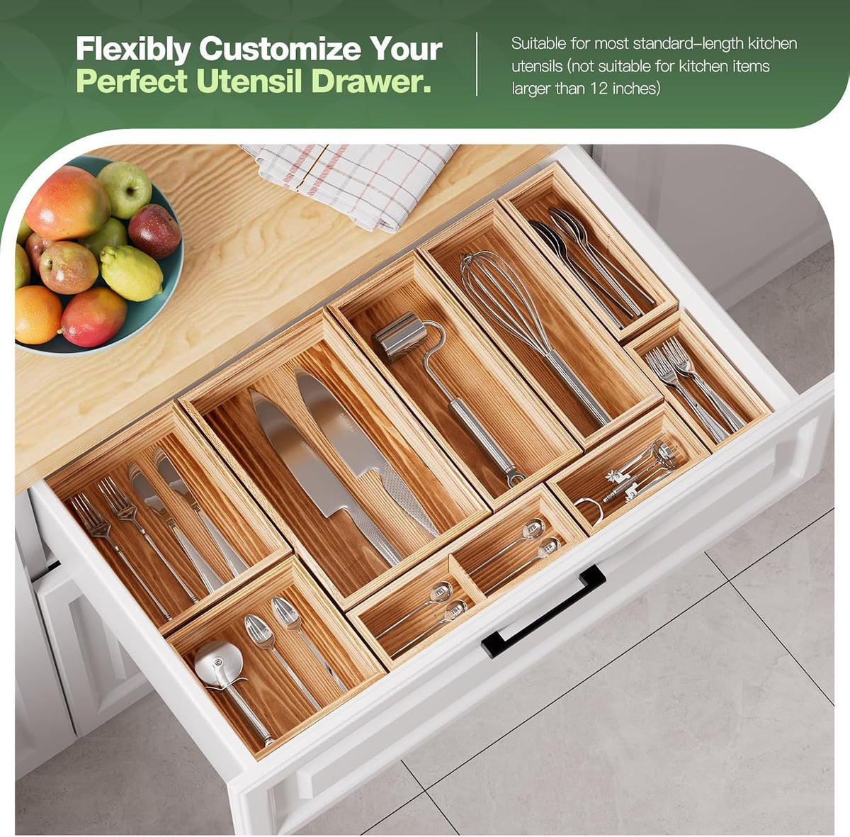 9-Pack Solid Wood Junk Drawer Organizer, Modular Desk Drawer Tray & Acces...