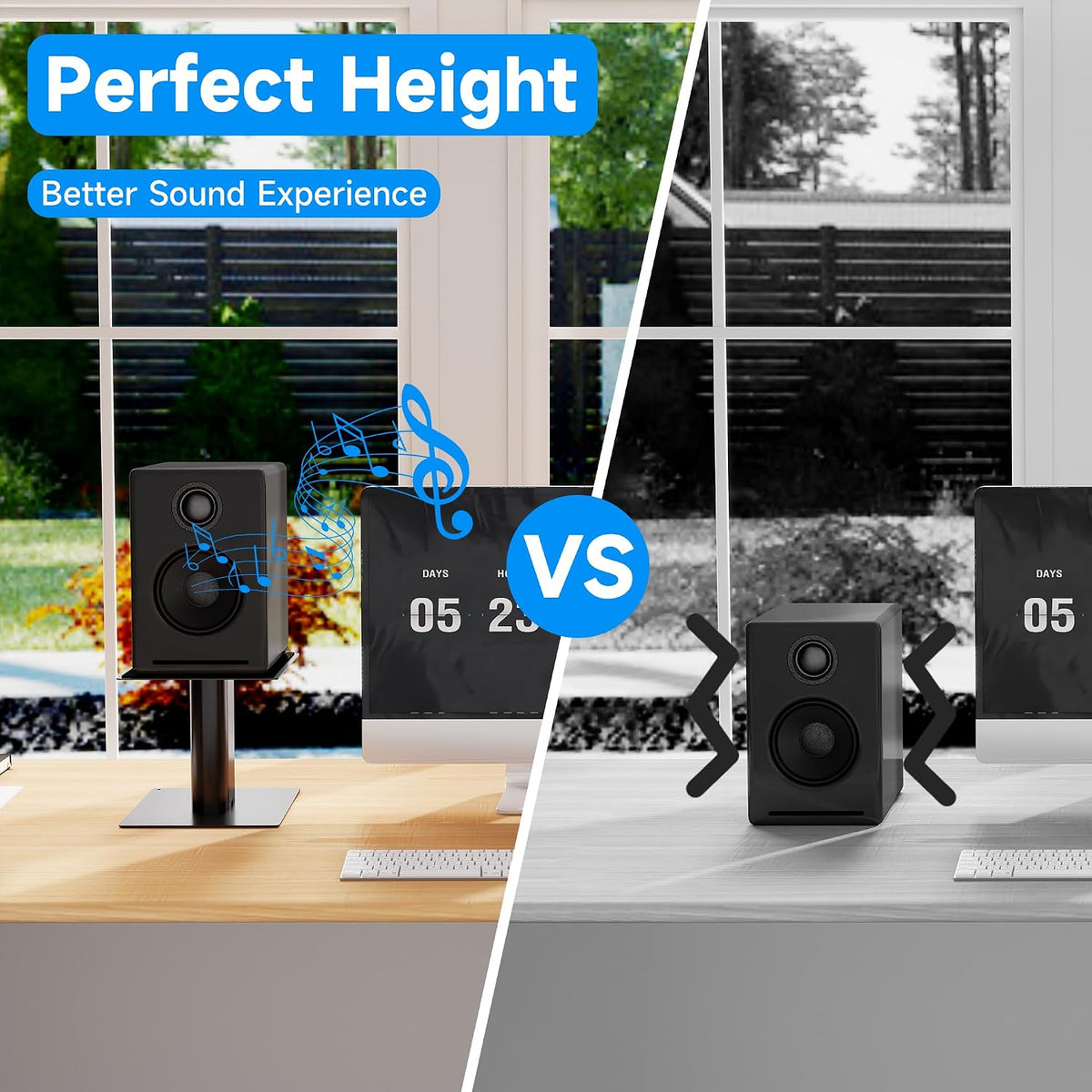 suptek 7.9 x 6.5 Universal Desktop Speaker Stands – Pair for Bookshelf & ...