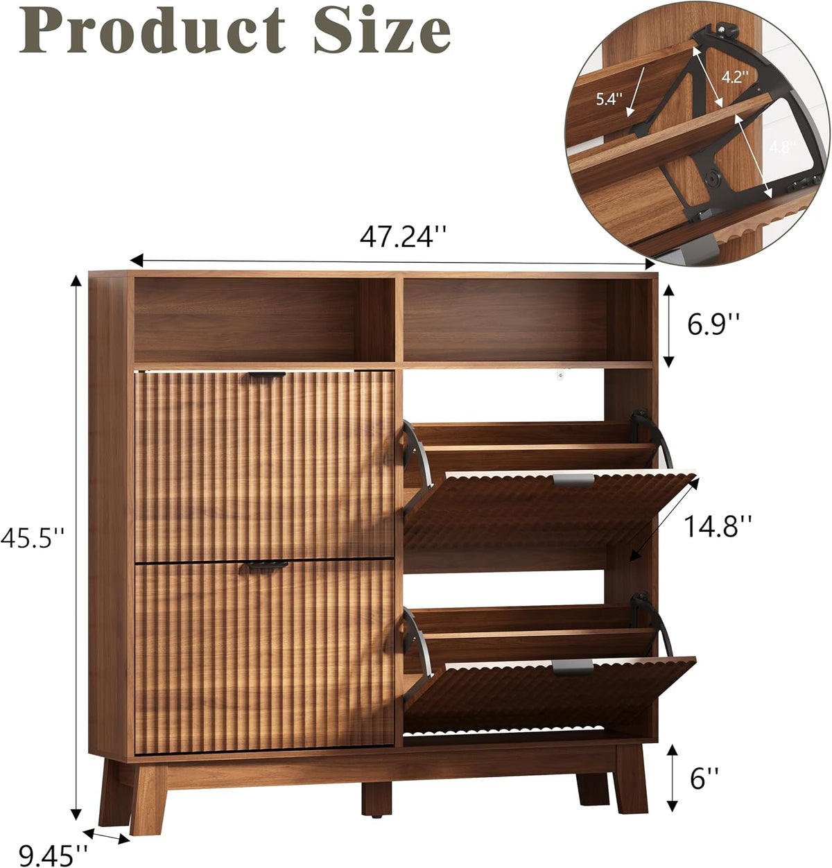 Shoe Cabinet Storage for Entryway with 4 Flip Drawers & Cubby, Walnut