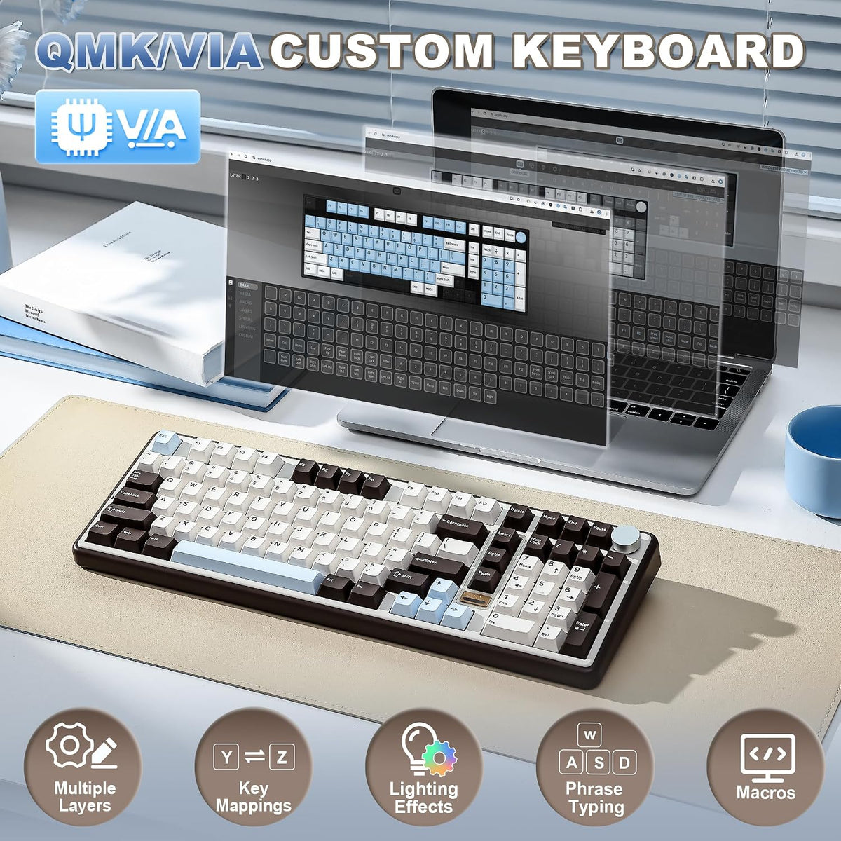YUNZII B98 PRO 96% Wireless Mechanical Keyboard(Coffee Brown, Milk Switch)