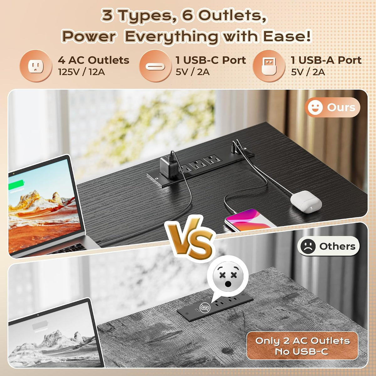 PRAISUN 55 Inch L Shaped Desk with Power Outlets and USB-C Port, Computer Cor...