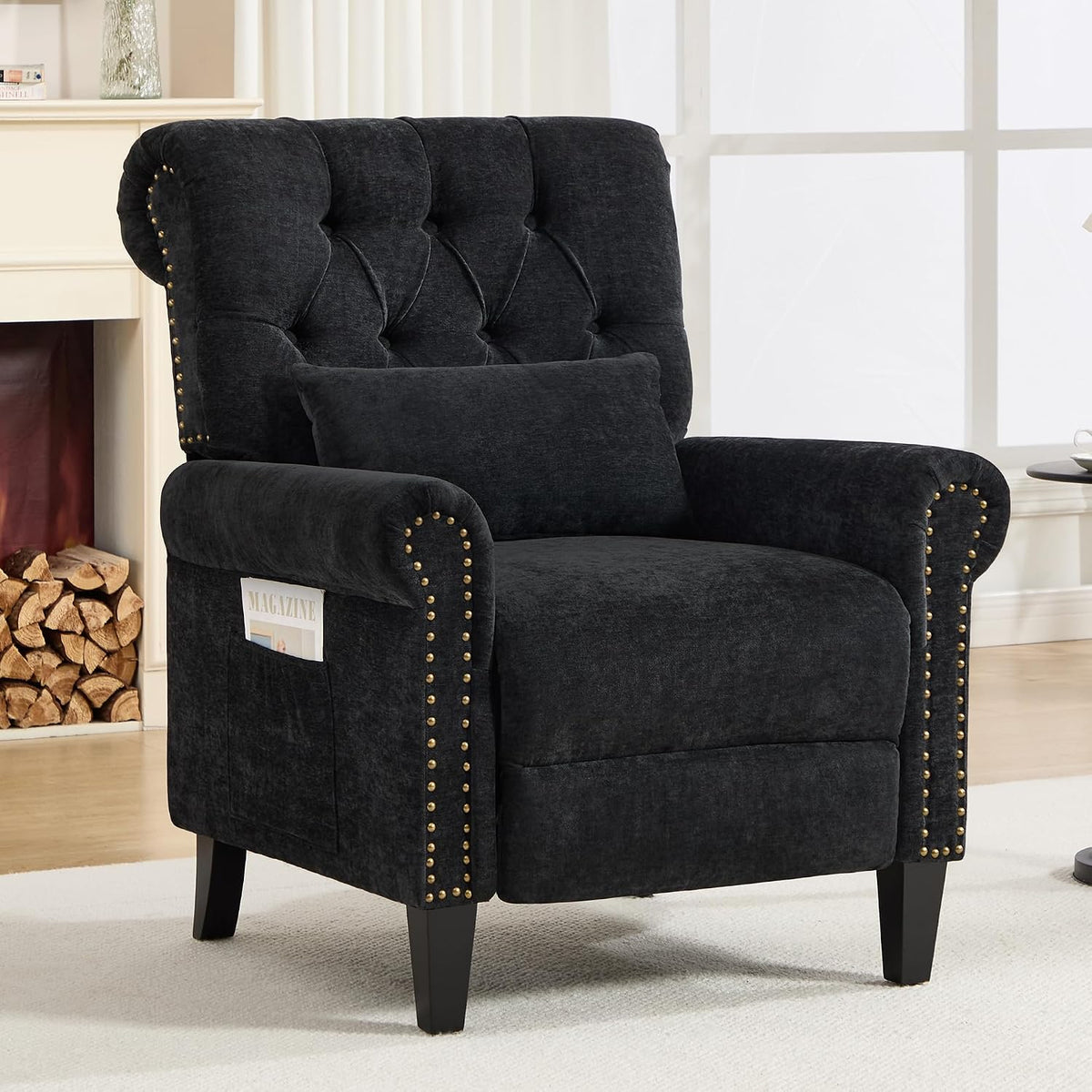 Pushback Recliner Chair, Accent Push Back Chair with Adjustable Footrest, Che...