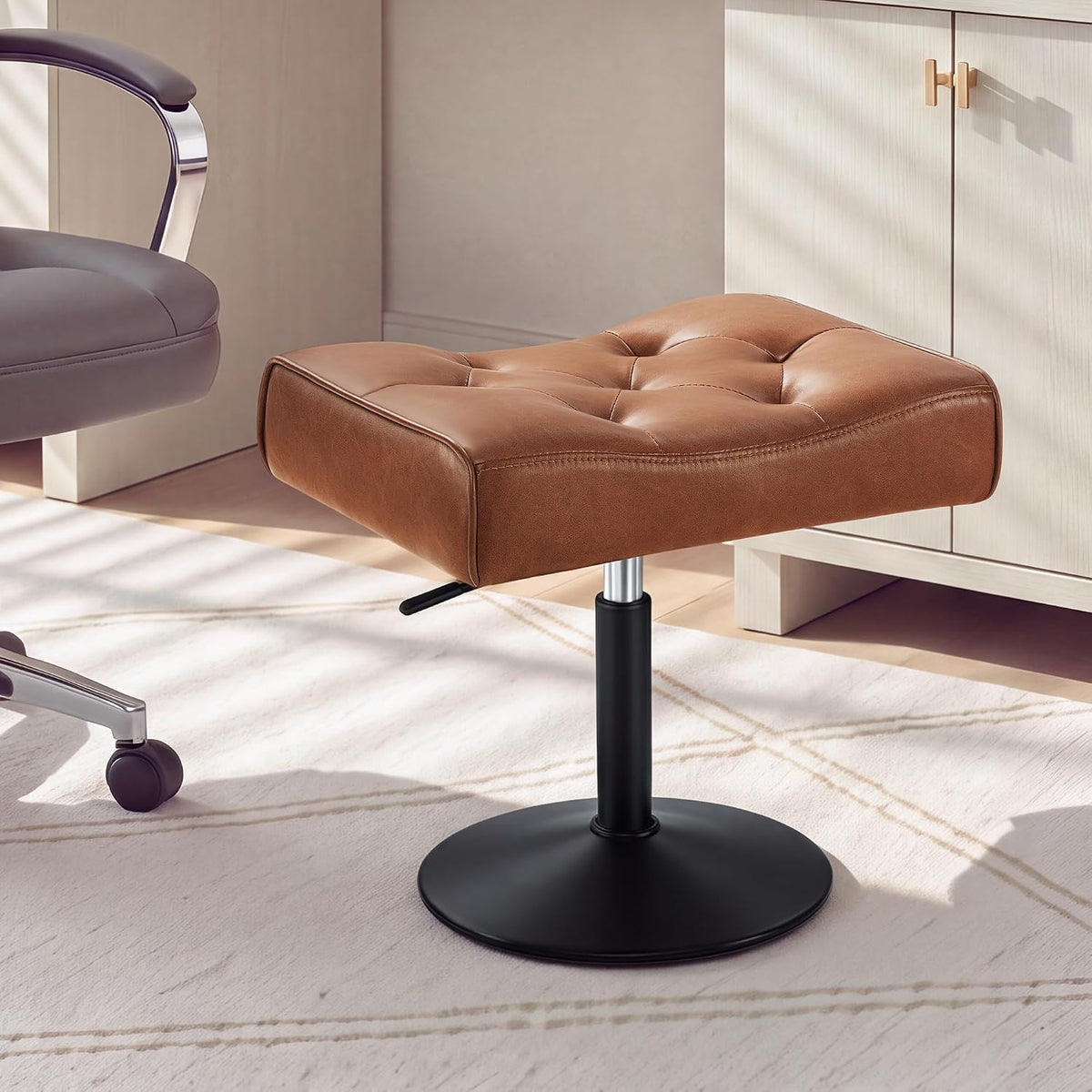 LUE BONA Adjustable Office Foot Rest Under Desk, Vanity Saddle Stool, Brown
