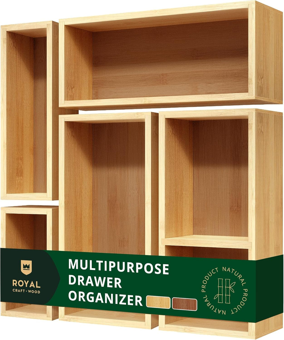 ROYAL CRAFT WOOD 5-Piece Bamboo Drawer Organizer Set – Multi-Use Storage Tray...