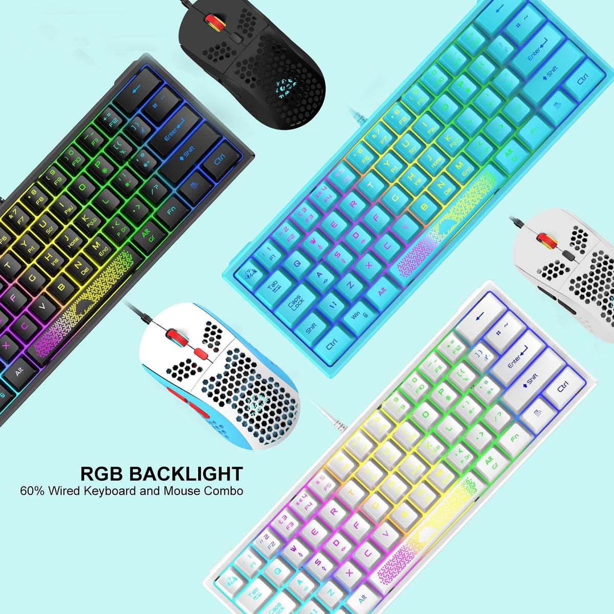 60% Gaming Keyboard and Mouse Combo Samll Mini RGB Backlight Mechanical Feeli...