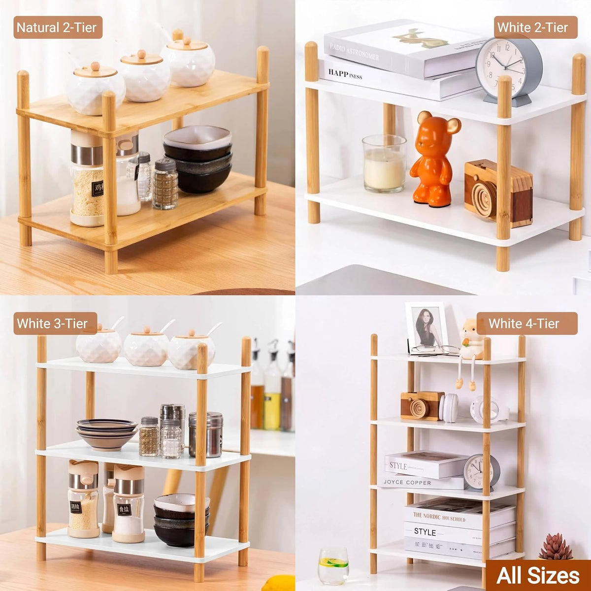3‑Tier Bamboo Coffee Bar Organizer, Countertop Display Stand Shelf,Natural