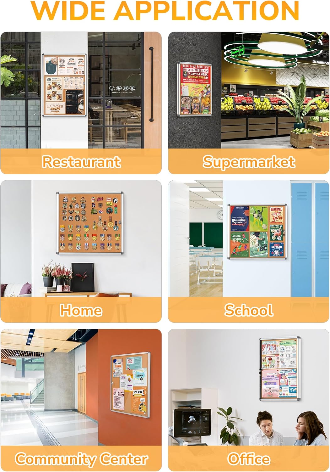 26x20 in Enclosed Bulletin Board Locking Corkboard, Silver Frame