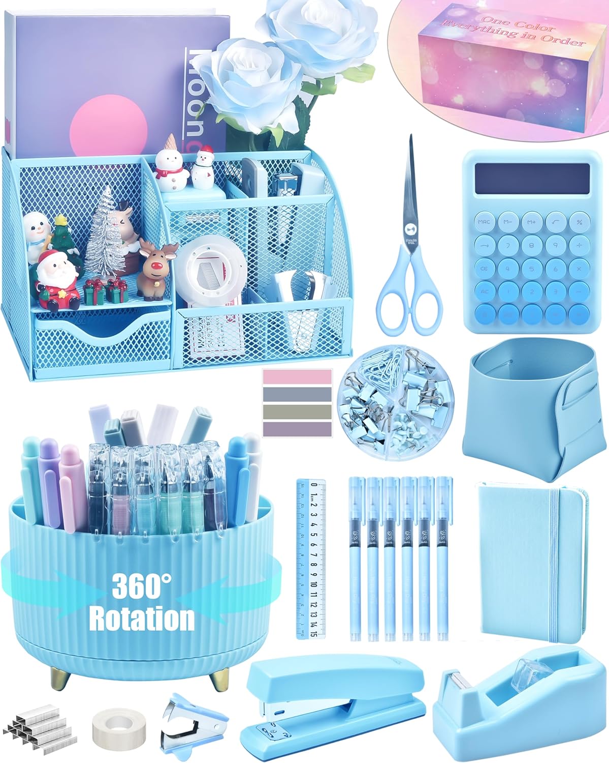 LXEVIHK Blue Desk Accessories 21-Piece Office Supplies Gift Set