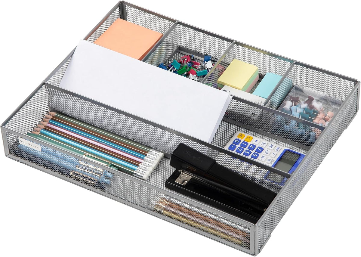 Mind Reader 6-Compartment Drawer Organizer, Metal Mesh Desk Organizer for Off...