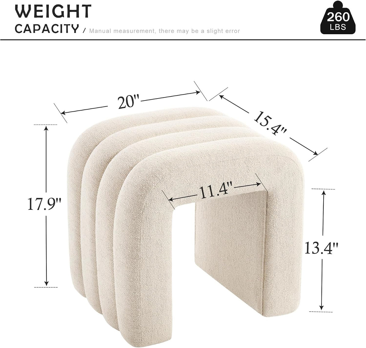 Beige Linen Ottoman Stool, Backless Vanity Stool, Footrest for Couch