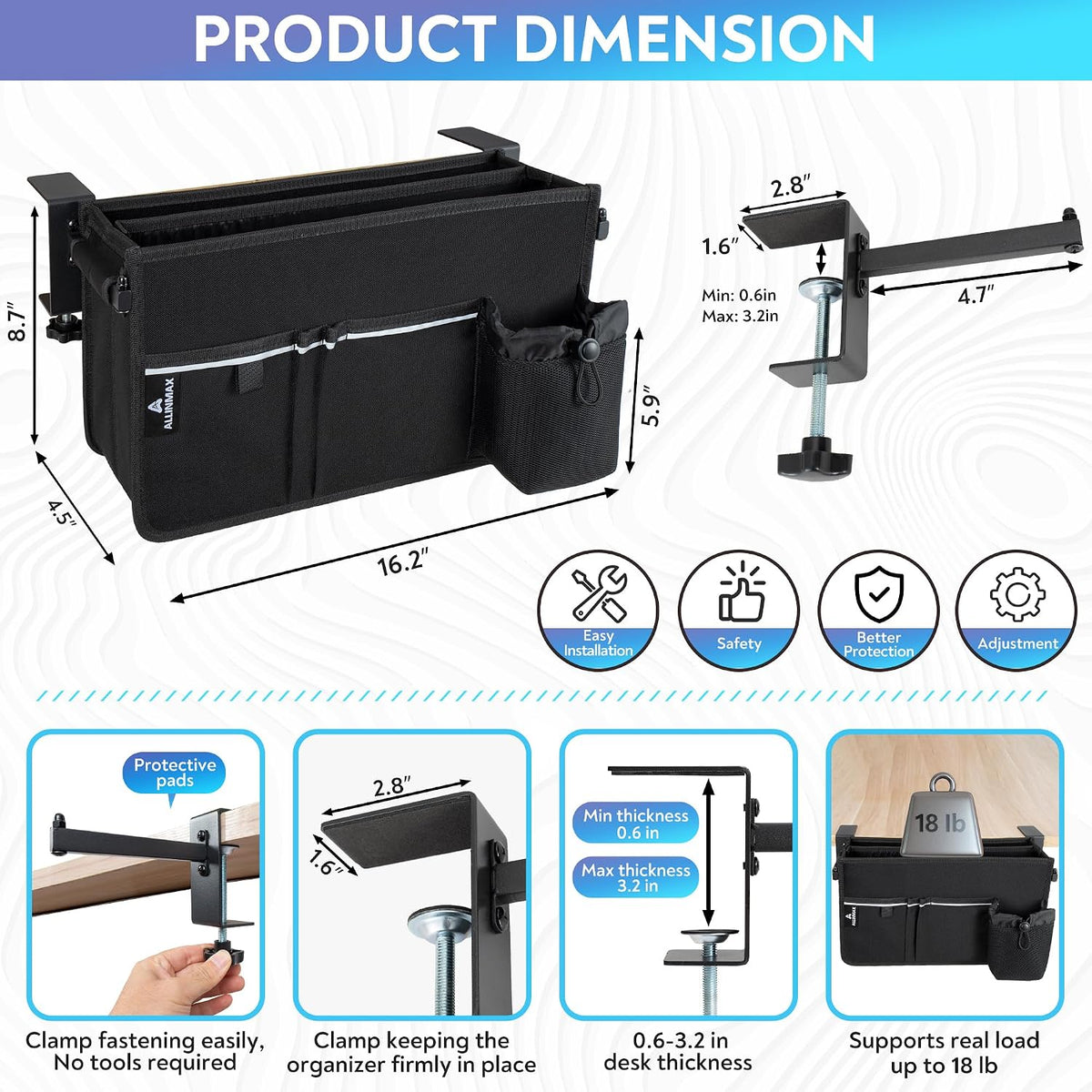 Side Desk Laptop Holder for Up to 3 Laptops, Side Desk Organizer with Adjusta...