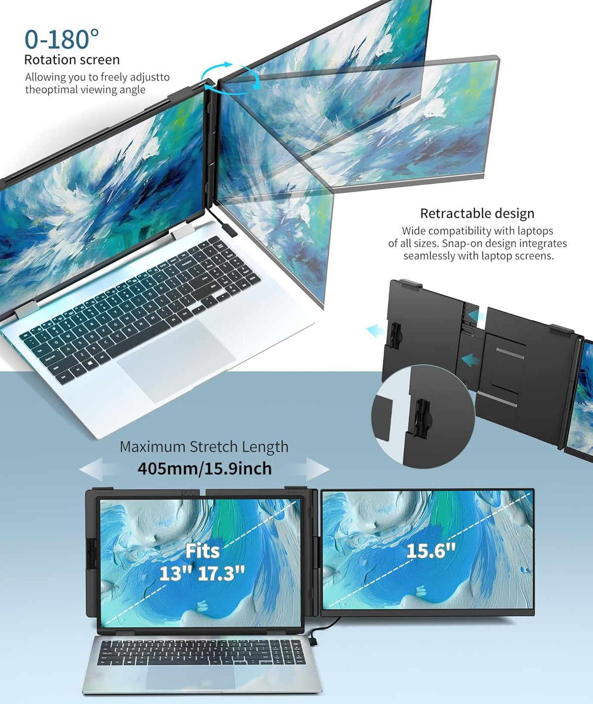 Cevaton Laptop Screen Extender - 15.6" FHD 1080P Portable Monitor for La...