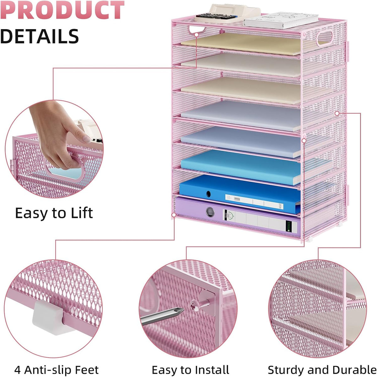Marbrasse Paper Organizer Letter Tray, 9 Tier Mesh File Organizer with Handle...