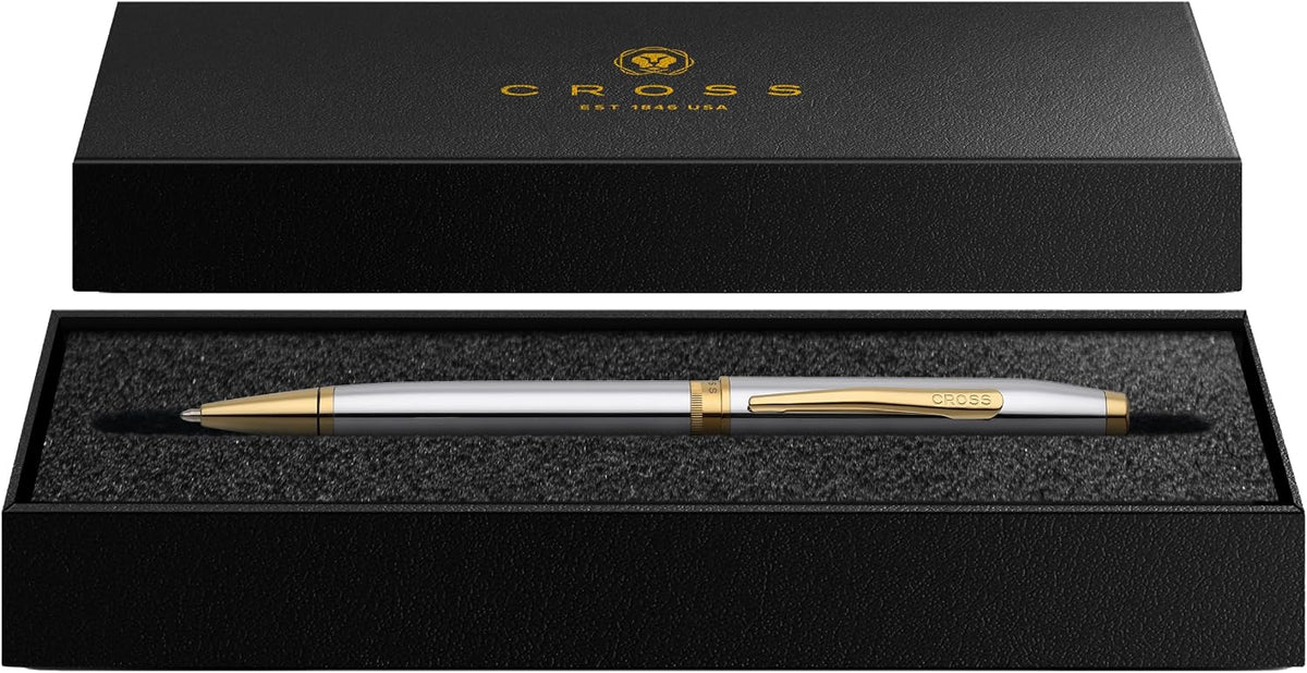Cross Foundry Polished Chrome Gold Ballpoint Pen, Medium Point, Black Ink