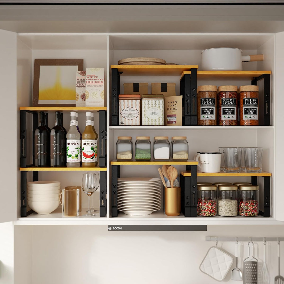 Adjustable Storage Shelves for Kitchen Cabinet Organization - Set of 2 Stacka...