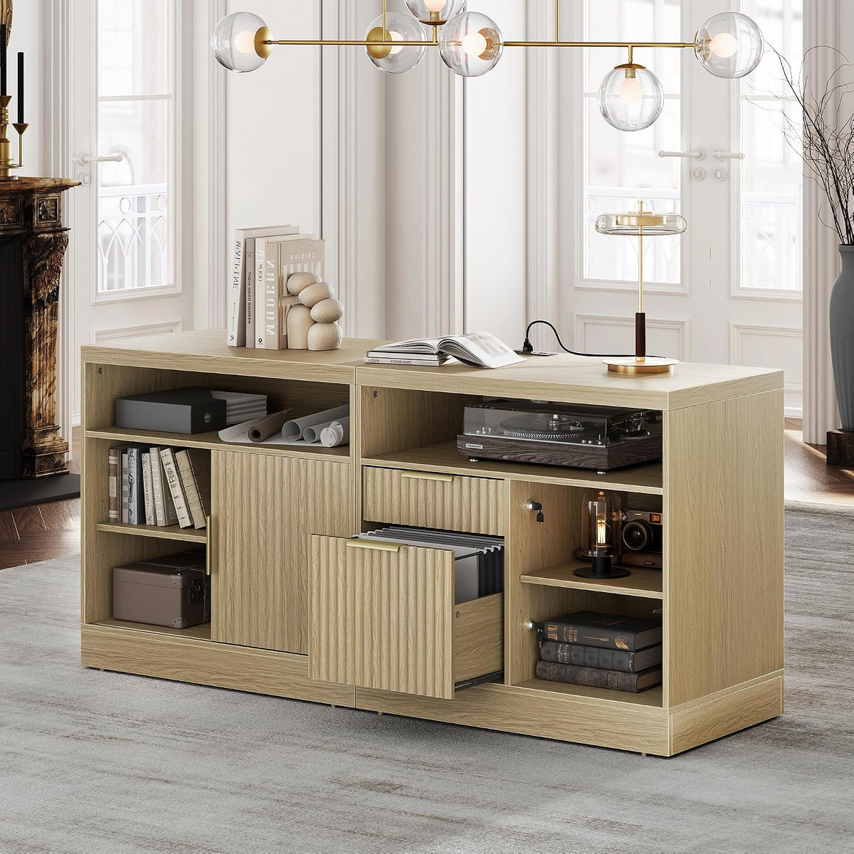 2 Drawer File Cabinet with Lock, Printer Stand, Light Waulnut