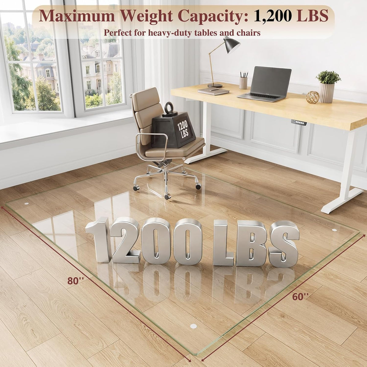 Tempered Glass Chair Mat for Carpet, 60"x80" Clear Floor Mat