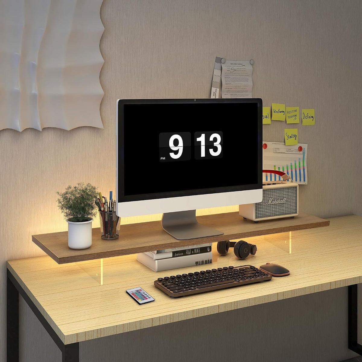 Monitor Stand Riser,Wood & Acrylic Computer Monitor Stand with LED Strip ...