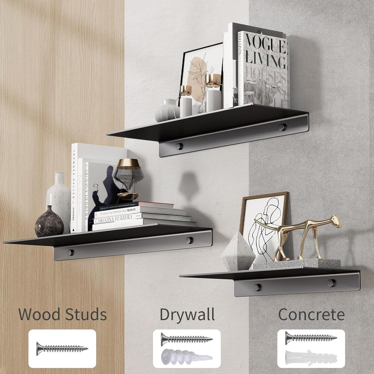 Danpoo 20 inch Long Metal Floating Shelves for Wall Organizer & Storage, ...