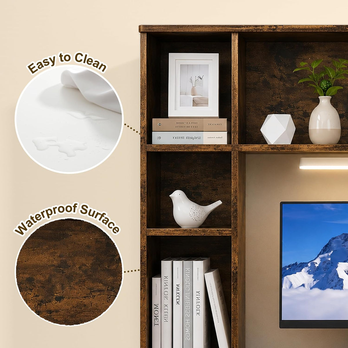 3 Tier Desktop Bookshelf with Rechargeable Eye-Friendly LED Desk Light, Desk ...