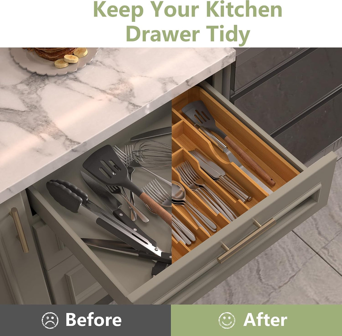 Suli Extra Large Silverware Drawer Organizer,Expand 12.6in to 19.7in,Bamboo