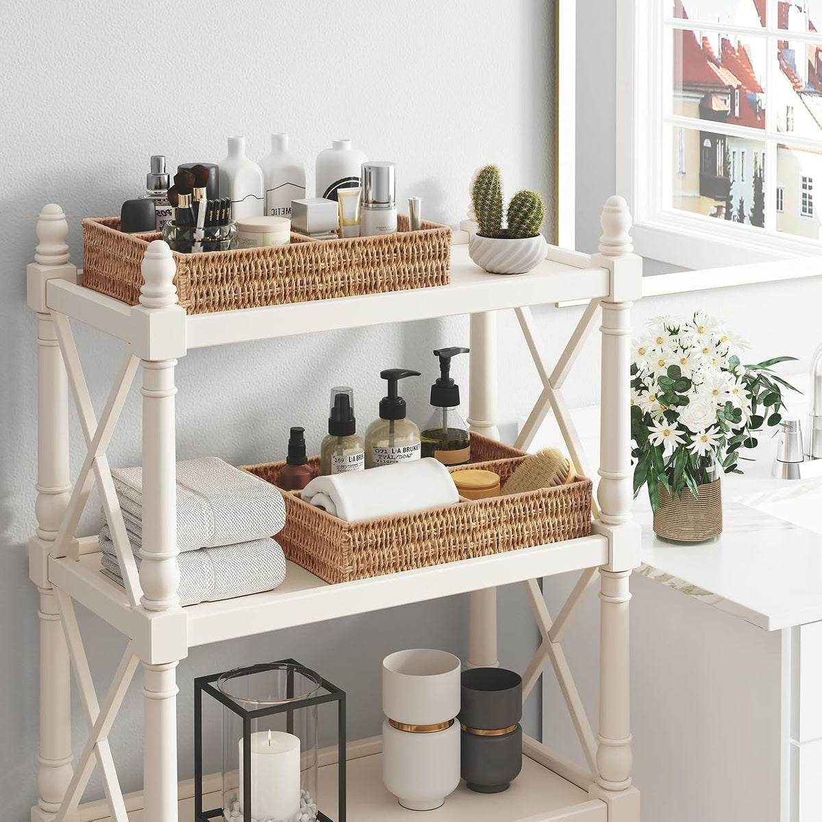 Vagusicc Wicker Divided Storage Basket, Wicker Baskets, Basket for Shelves Dr...