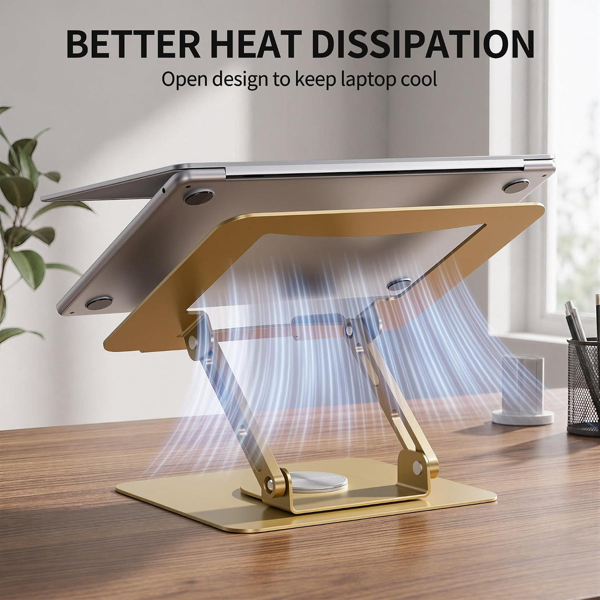 SOUNDANCE 360 Rotating Laptop Stand, Adjustable Riser,10-17", Gold