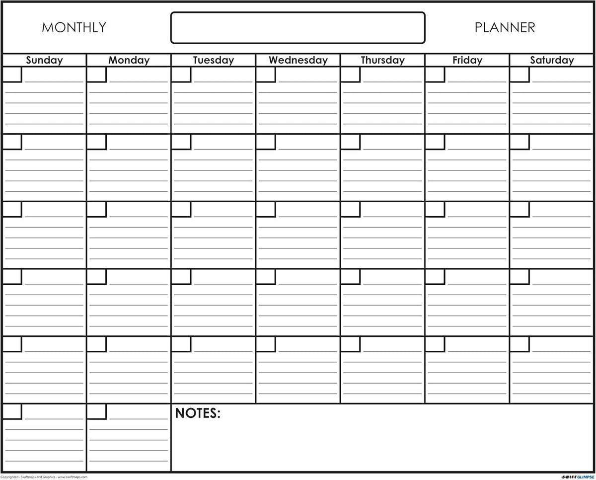36" x 48" Erasable Undated One Month Laminated Wall Calendar Monthl...