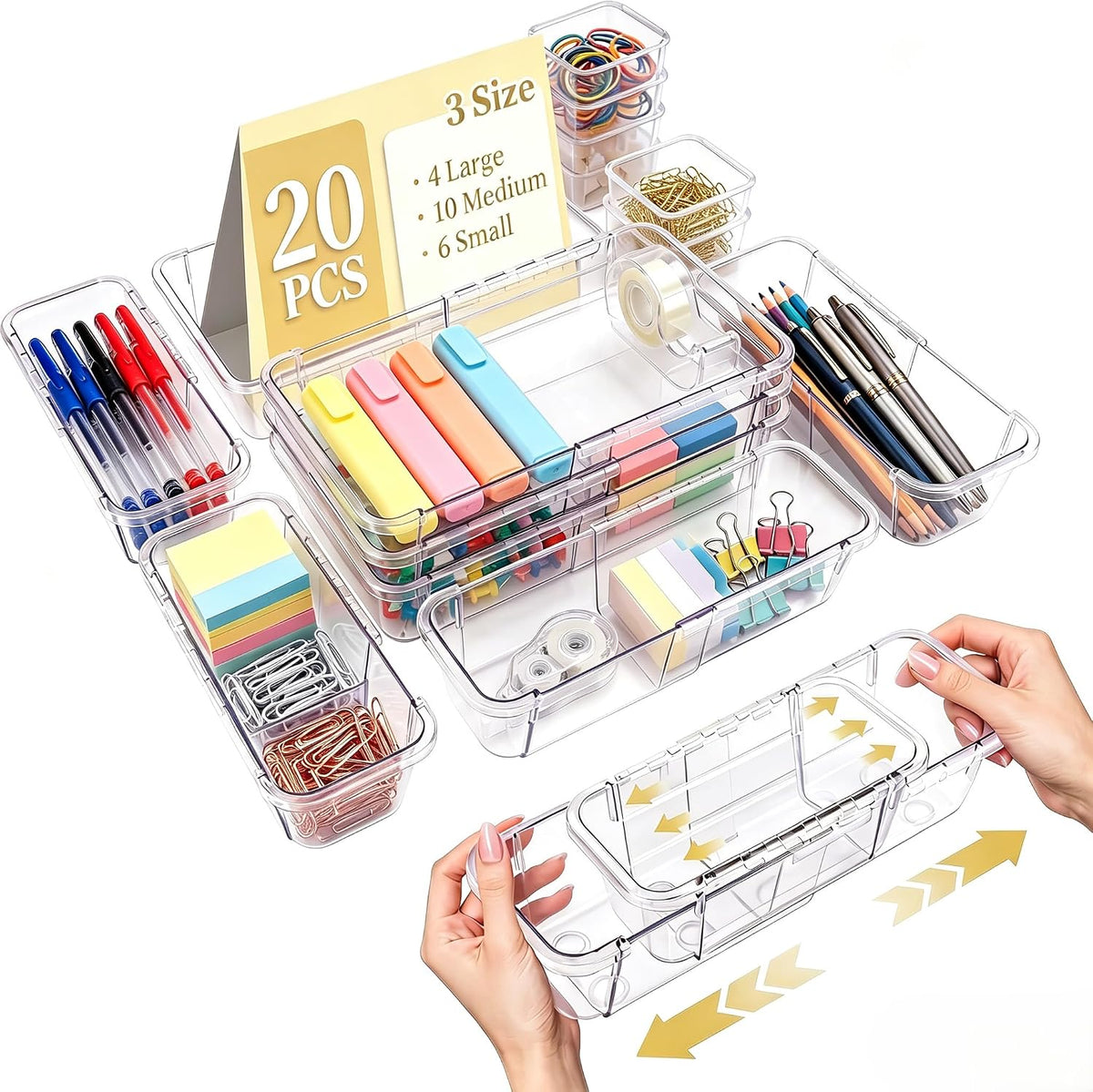 20 PCS Expandable Clear Drawer Organizers, 3-Size Extendable Drawer Dividers,...