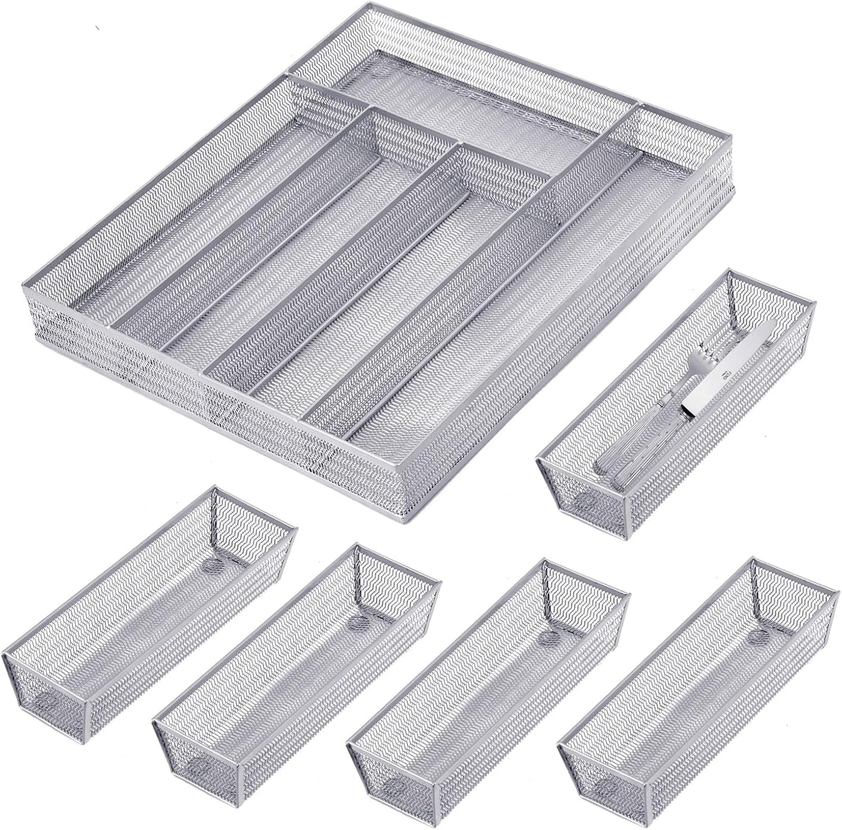 Neudeco Drawer Organizer Set, Silver Mesh, 6 Pack
