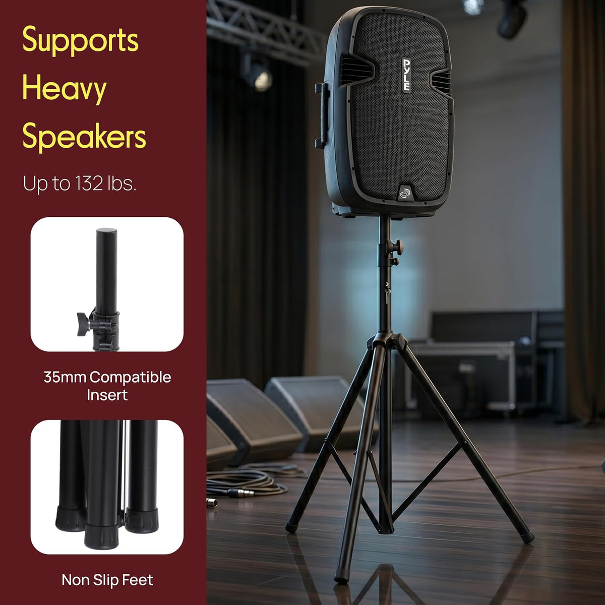 Pyle Universal Dual PA DJ Tripod 2 Speaker Stand Kit with Adjustable Height &...